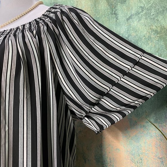 📌 Violet & Claire Carmen Style striped Blouse with wide Short Sleeves - Picture 3 of 10